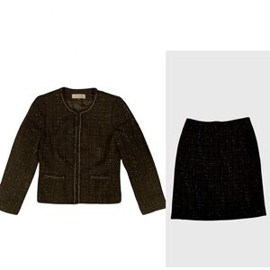 Tahari ASL 2 pc gold Thread Tweed ln black and gold Blazer Jacket with Skirt 10